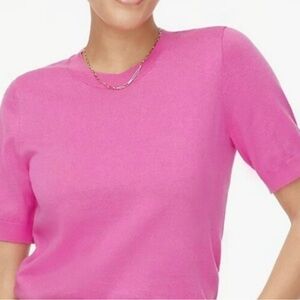 NEW J Crew Factory Short Sleeve Cotton Crewneck Sweater S Pink Vivid Tulip